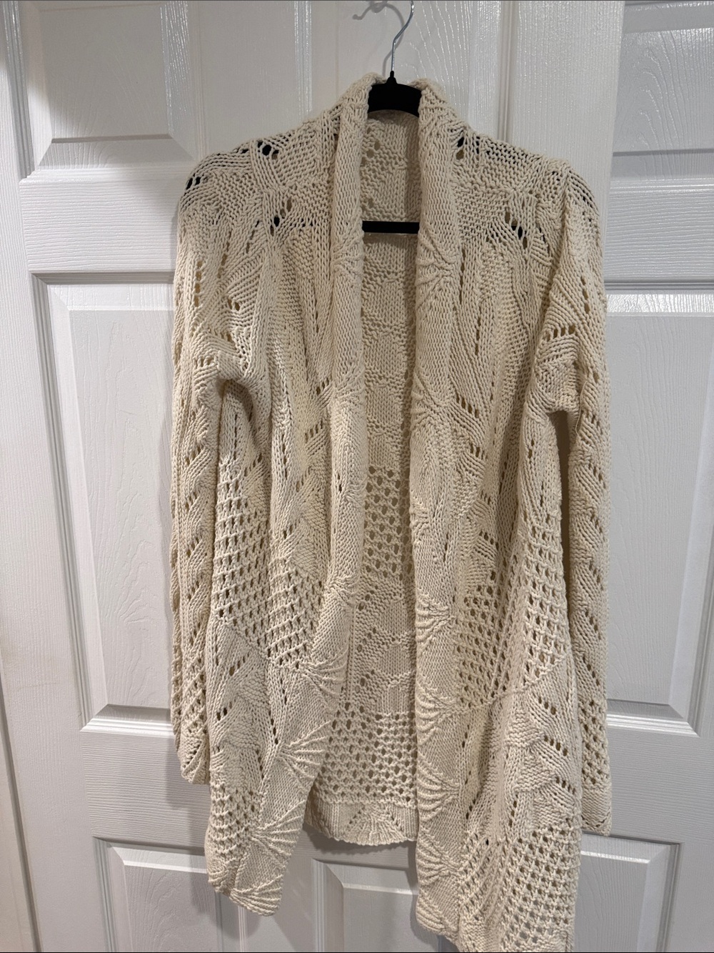 Open-Weave Cream Women's Knit Cardigan Sweater